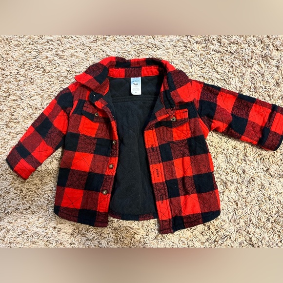 Carter’s bundle grey toggle infant sherpa jacket and plaid Shacket top - Picture 11 of 13